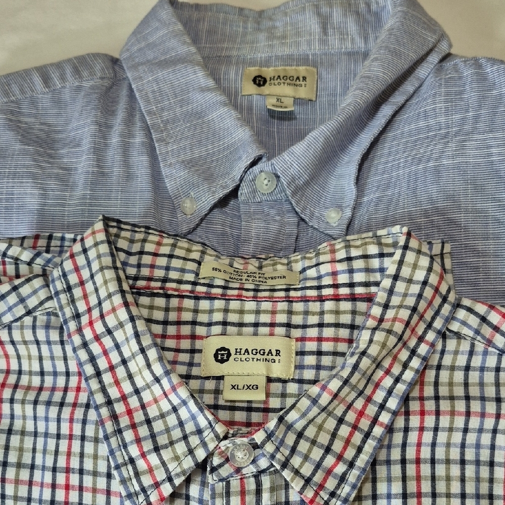 2 Mens Haggar Shirts Short Sleeve Button XL